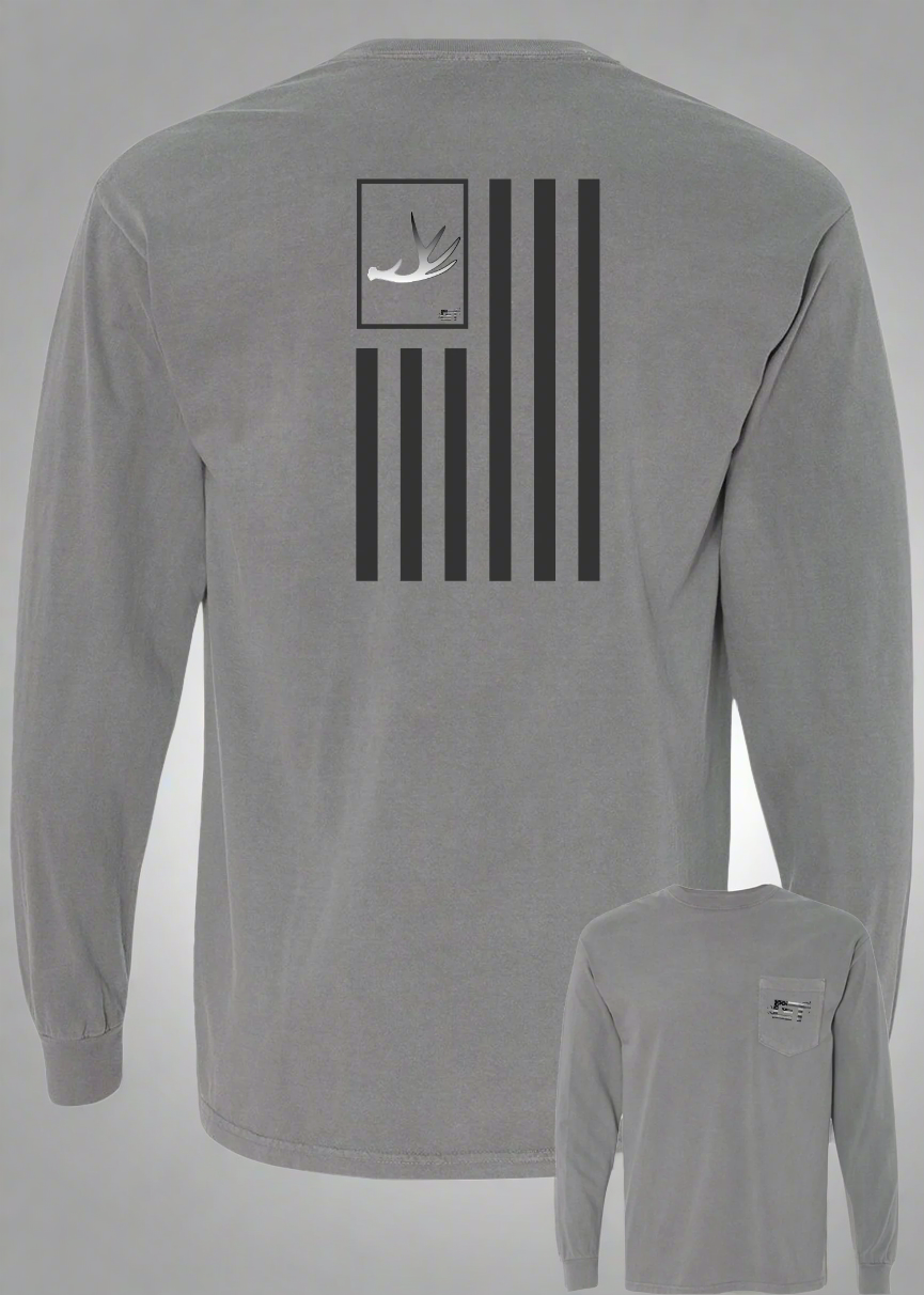 long sleeve antler II gray pocket tee
