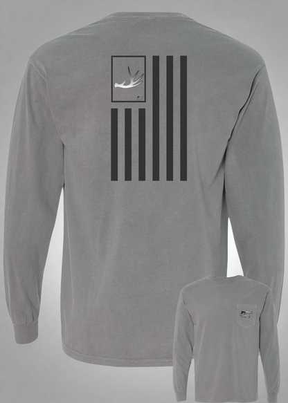 long sleeve antler II gray pocket tee
